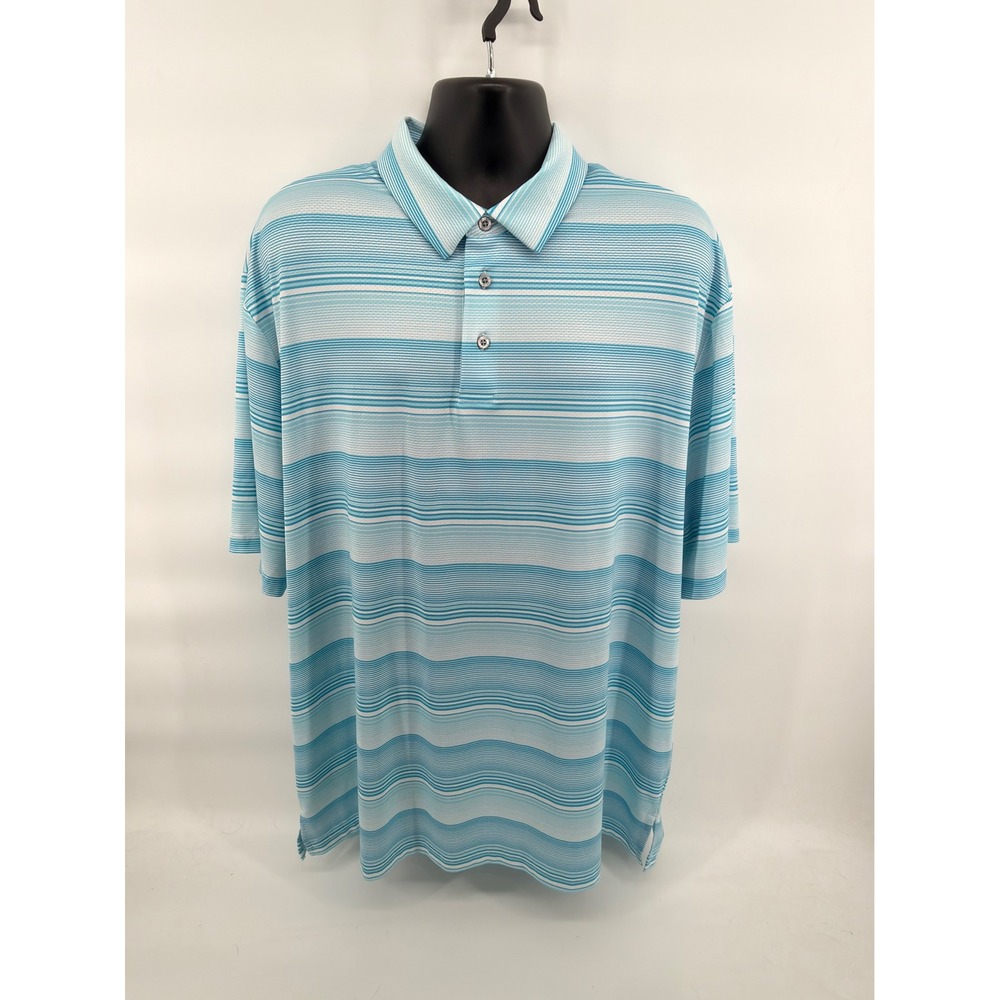 PGA Tour Pro Series Golf Polo Shirt Mens 2XLT Blue White Striped Athletic Fit